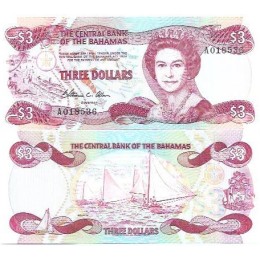 Bahamas 3 Dollars 1984 FE P-44a Rainha