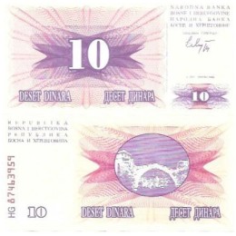 Bósnia Herzegovina 10 Dinara 1992 FE P-10a
