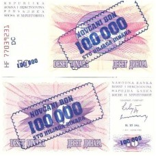 Bósnia Herzegovina 100.000 Dinara 1993 FE P-34a