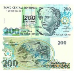 Brasil C-212a 200 Cruzeiros Carimbo 1990 FE Asterisco