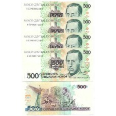 Brasil C-213 500 Cruzeiros Carimbo 1990 FE - 5 Seq - Série 6349