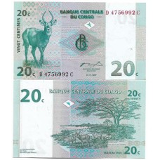 Congo Rep Dem 20 Centimes 1997 FE P-83