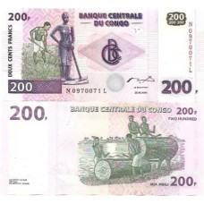 Congo Rep Dem 200 Francs 2000 FE P-95A