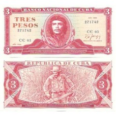 Cuba 3 Pesos 1989 FE P-107b2 - Guevara
