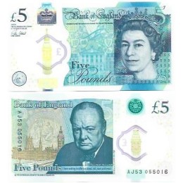 Inglaterra 5 Pounds 2015 P-394a FE Polím Inglaterra 5 Pounds 2015 P-394a FE Polím