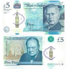 Inglaterra 5 Pounds 2023/24 FE P-398a Polím Rei Charles III