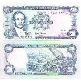 Jamaica 10 Dollars 1992 FE P-71e