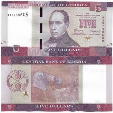 Libéria 5 Dollars 2016 Fe P-31a