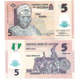 Nigéria 5 Naira 2016 FE P-38g Polím