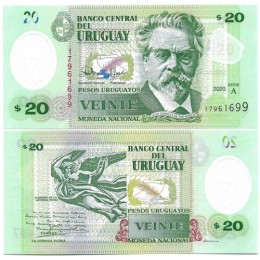 Uruguai  20 Pesos 2020 Fe P-101a Polím