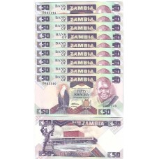 Zâmbia 50 Kwacha 1986/88 P-28a Fe - 10 Sequenciais