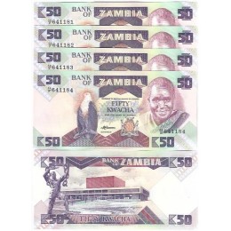 Zâmbia 50 Kwacha 1986/88 P-28a Fe - 5 Sequenciais
