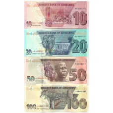 Zimbabue 10/20/50/100 Dollars 2020 FE (P-103a/P104a/P-105a/P-106a)